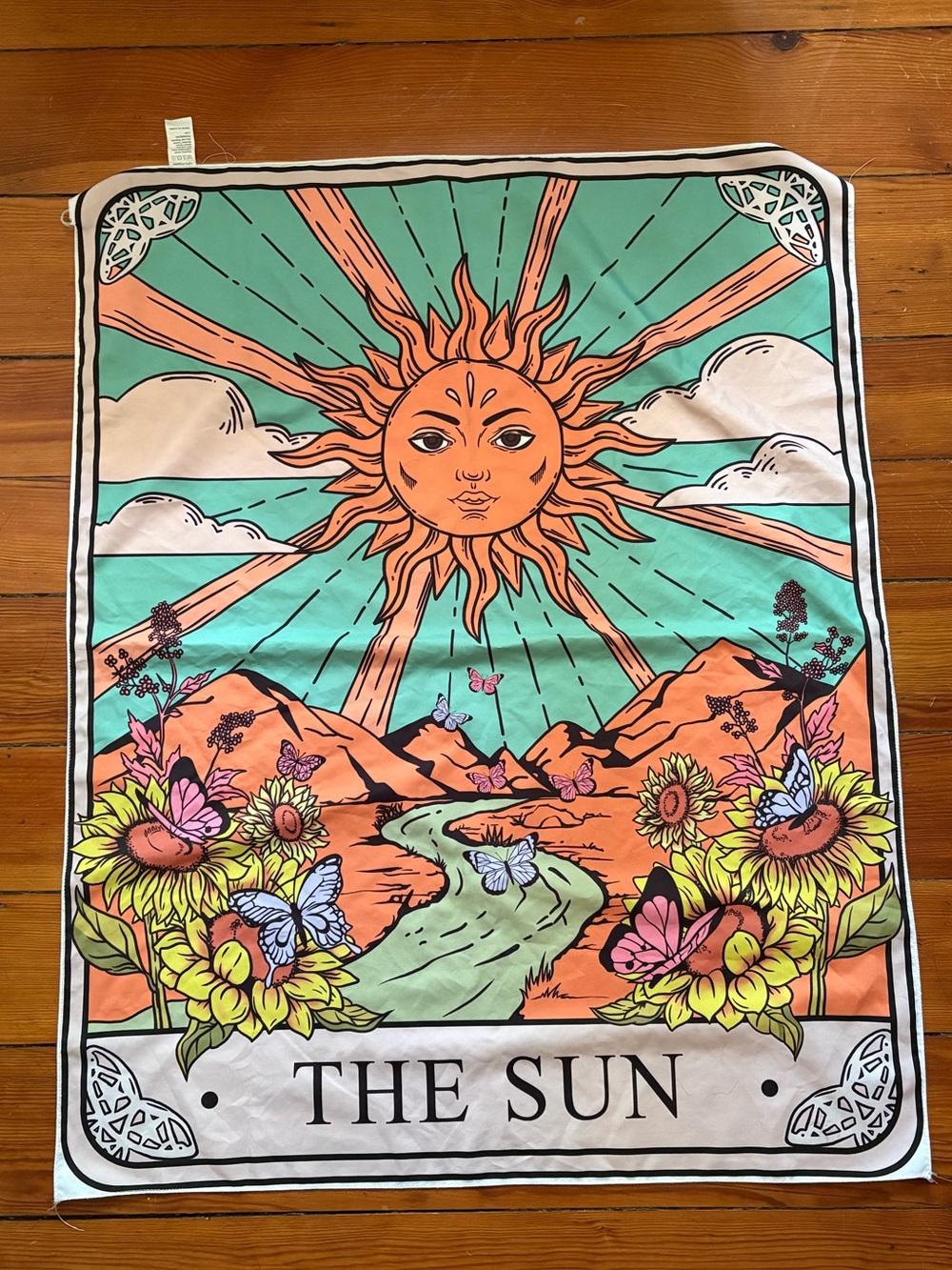 The Sun Tarot Wall Tapestry - Vibrant Teal & Coral